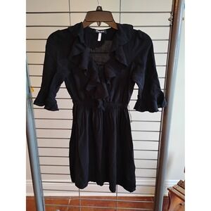 Picky Girl Black Ruffle V-Neck Mini Dress Bell Sleeve Elastic Waist NVD600 M